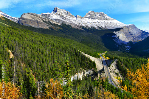 The road 93 beautiful "Icefield Parkway" in Autumn Jasper National park,Canada 