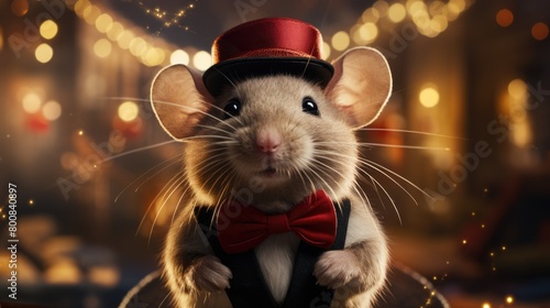Mouse wearing red bow tie