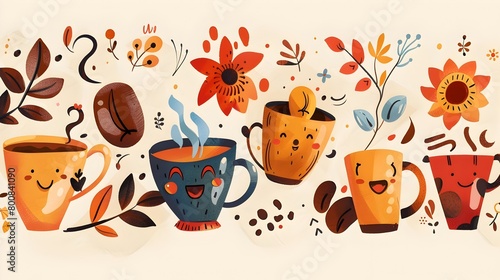 Editable Doodled Coffee An Imaginative Array of Playful CoffeeInspired Designs Generative ai photo