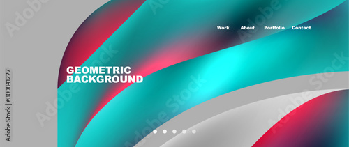 Automotive tire design with a geometric background featuring a wave pattern in blue, red, and white. Inspired by automotive lighting and rim designs, with accents of azure and aqua