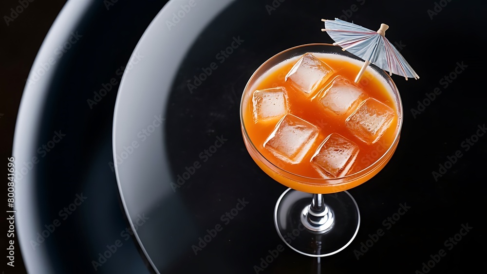 Cocktail with orange and ice on dark background top view Cocktail with orange and ice on dark background top view