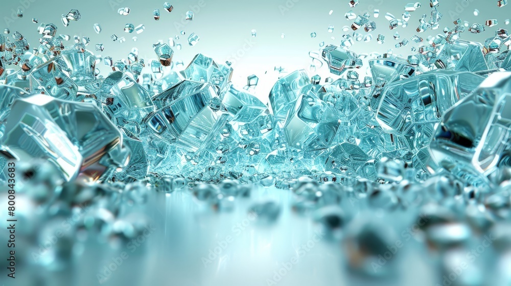 Suspended ice cubes dripping with water beads above them Suspended ice cubes dripping with water beads above them