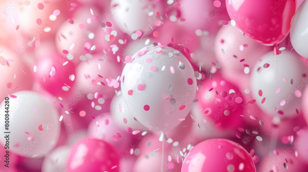 Pink and white balloons in the party.