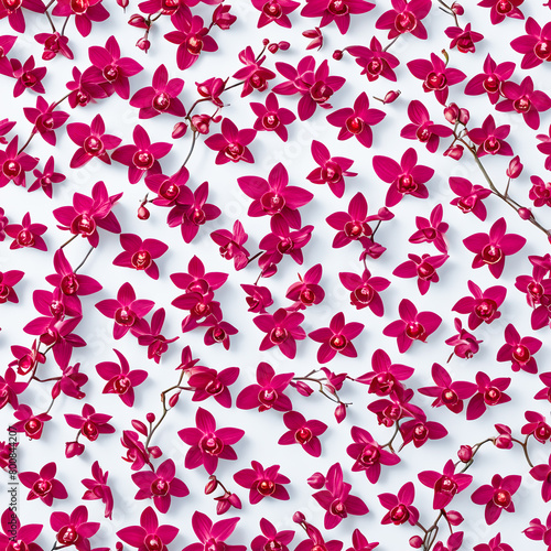 Many bright red orchids On a white background, smooth, clean sheets with separate patterns arranged on a white background, generated by AI.