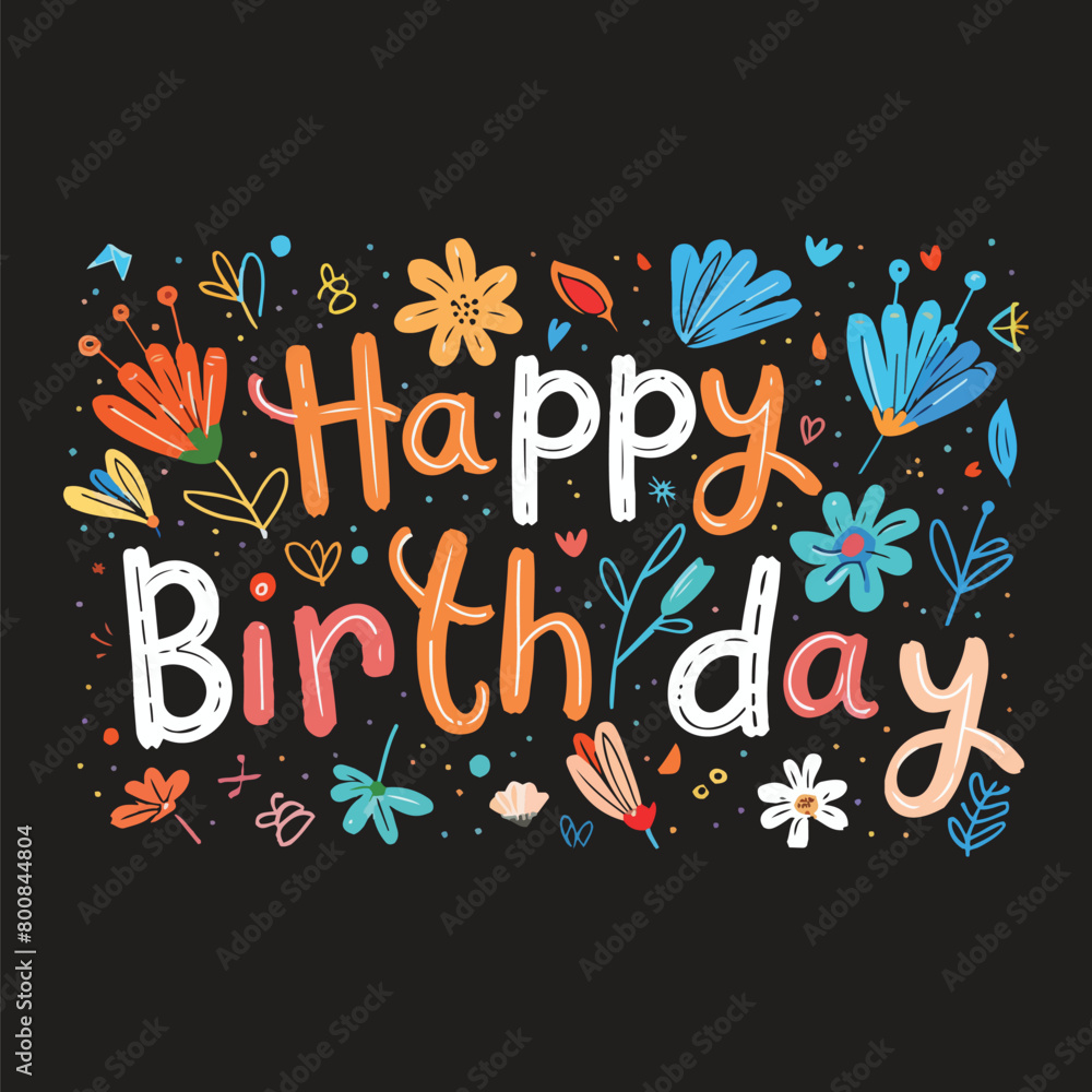 Obraz premium a black background with flowers and the words happy birthday.