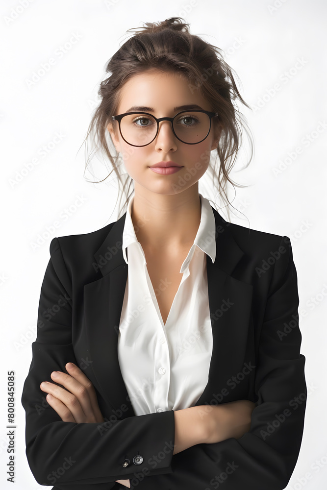 Portrait of a business woman wearing black coat white background isolated Portrait of a business woman wearing black coat white background isolated
