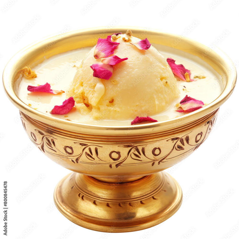 Rasmalai in a golden dessert bowl isolated on transparent background Remove png, Clipping Path, pen tool Rasmalai in a golden dessert bowl isolated on transparent background Remove png, Clipping Path, pen tool