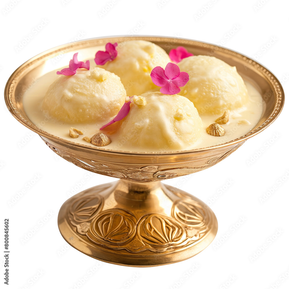 Rasmalai in a golden dessert bowl isolated on transparent background Remove png, Clipping Path, pen tool Rasmalai in a golden dessert bowl isolated on transparent background Remove png, Clipping Path, pen tool