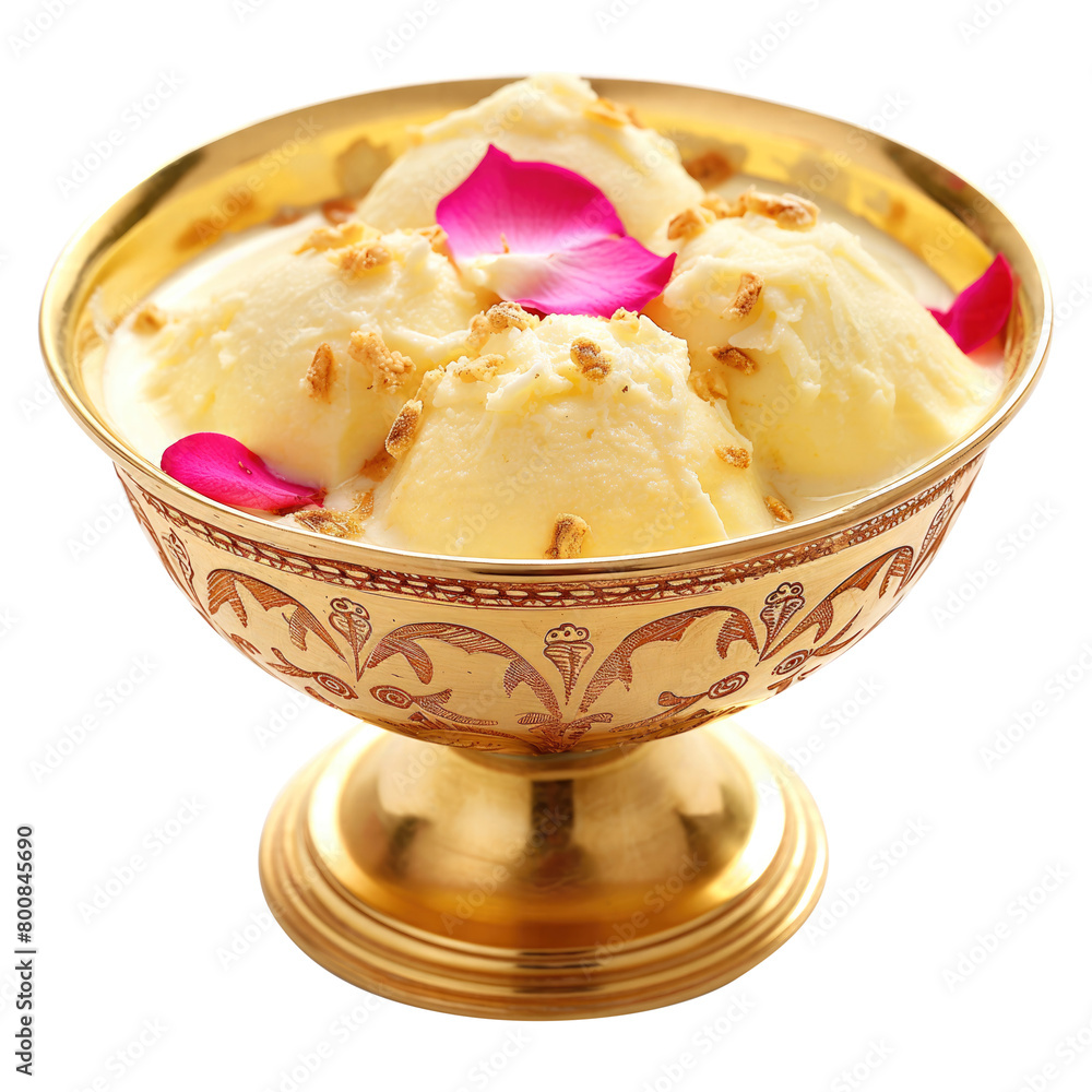 Rasmalai in a golden dessert bowl isolated on transparent background Remove png, Clipping Path, pen tool Rasmalai in a golden dessert bowl isolated on transparent background Remove png, Clipping Path, pen tool