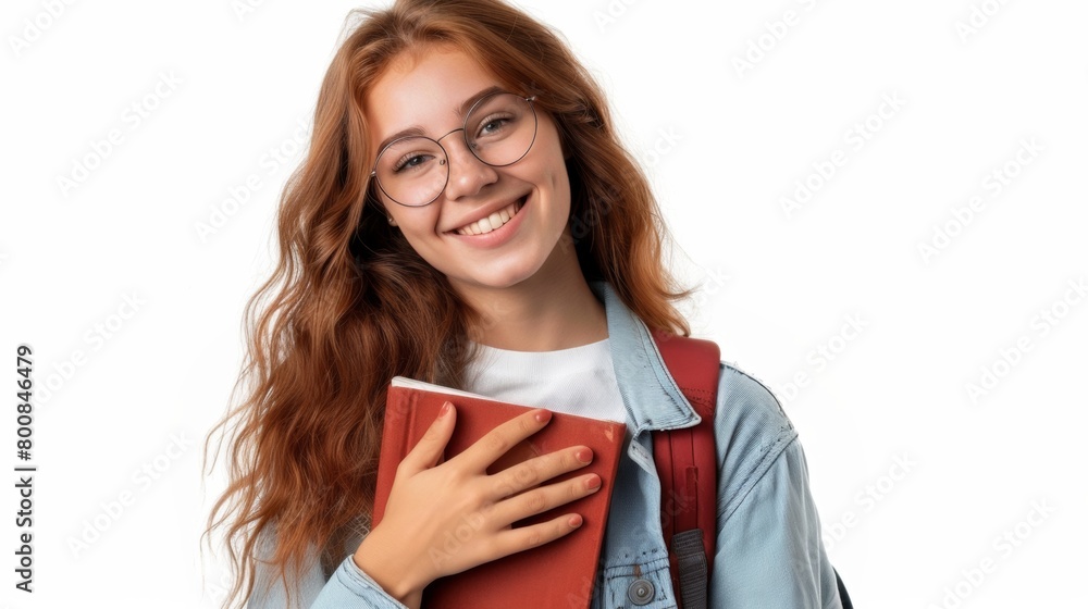 Smiling European female student with textbooks in her hands on a white background. Training and education, student life. Smiling European female student with textbooks in her hands on a white background. Training and education, student life.