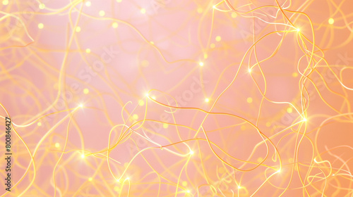 A soft peach background illuminated by a lattice of radiant yellow plexus connections, pulsing with energy and moving with the fluidity of a living being, all captured in crisp, lifelike detail.
