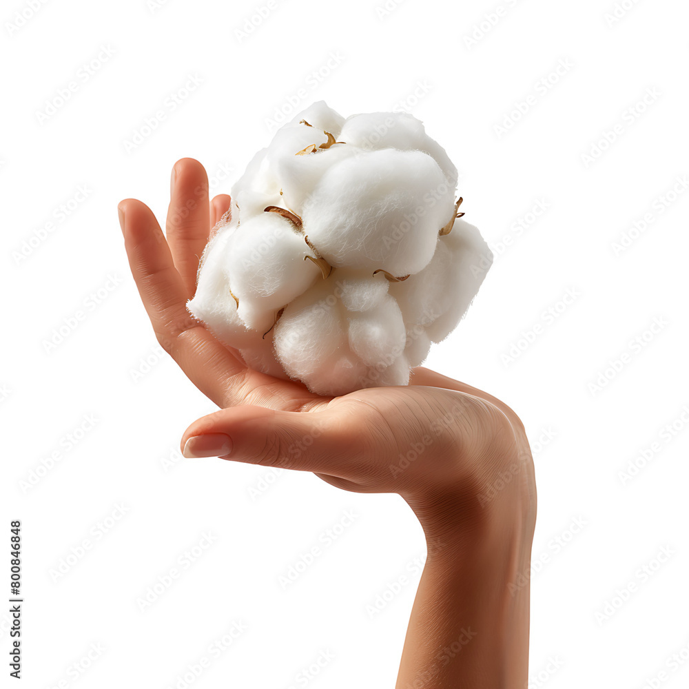 Hand holding cotton on isolated transparent background Hand holding cotton on isolated transparent background