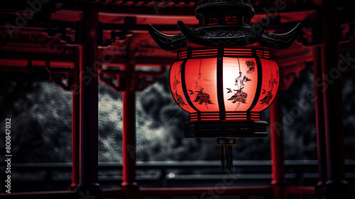 Illustration of Chinese House With Red Lantern Ornaments for Chinese New Year Background 
