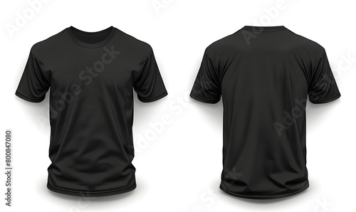 Black t shirt template set on white background, front and back view, design print presentation mockup.