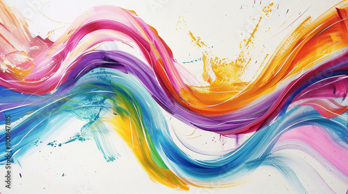 Swirling bands of vivid color intertwine elegantly against a backdrop of pristine white.