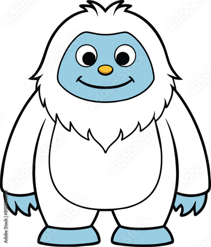 Cute Yeti Vector, Playful Outline Illustration on Solid Background