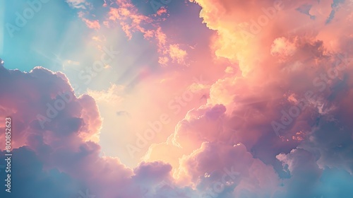 Dreamy Sky with Fluffy Clouds: Peaceful Sky Filled with Fluffy Clouds, Evoking Heaven and Tranquility