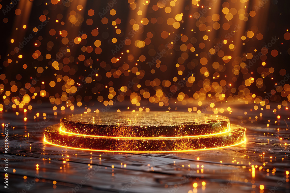 A circular stage with three steps, surrounded by glowing lights and ...