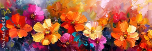 Beautiful floral background. Colorful flowers. Oil painting. Abstract art background. Beautiful background