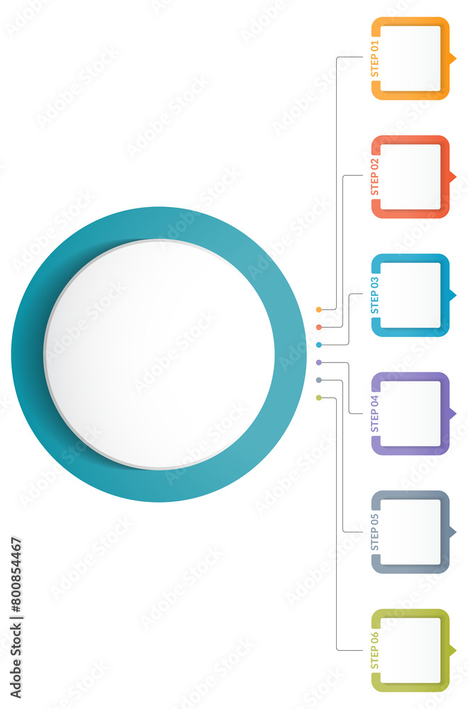 Infographic template with main circle and 6 steps or options Infographic template with main circle and 6 steps or options