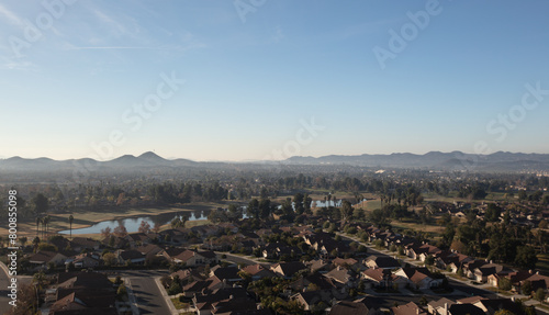 Daytime aerial view from hot air balloon of housing in Sun City southern California United States