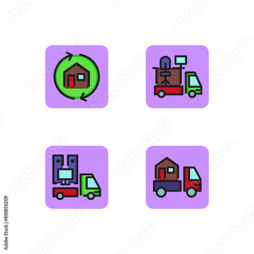 Relocation line icon set. Furniture, home appliance and other cargo transportation. Moving in new city or country concept. Vector illustration for web design