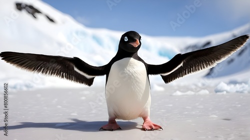 In Antarctica  an Adelie penguin spreads its wings.