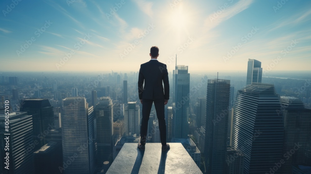 Business, man and rooftop city thoughts about career or future with the goal of being successful in the company Business, man and rooftop city thoughts about career or future with the goal of being successful in the company