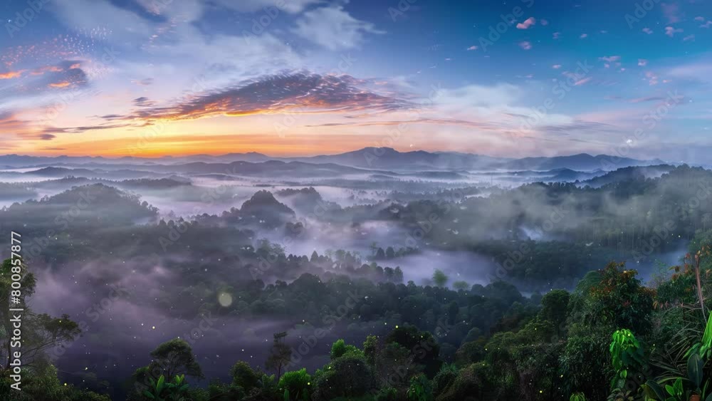 panorama landscape of a forest park at sunrise. seamless looping overlay 4k virtual video animation background panorama landscape of a forest park at sunrise. seamless looping overlay 4k virtual video animation background