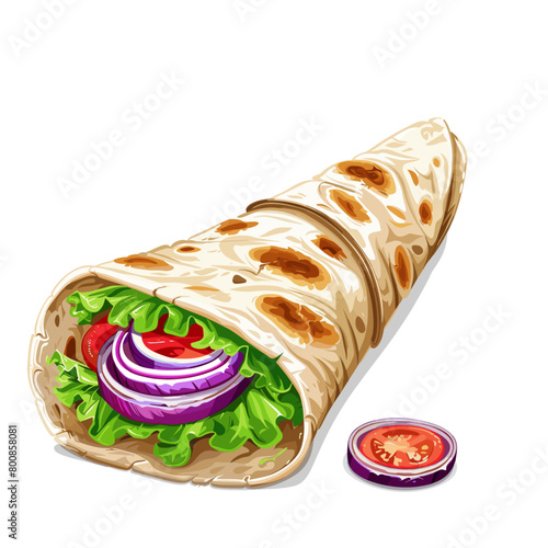 A colorful and satisfying vegetarian wrap with falafel, lettuce, tomato, and a tahini sauce