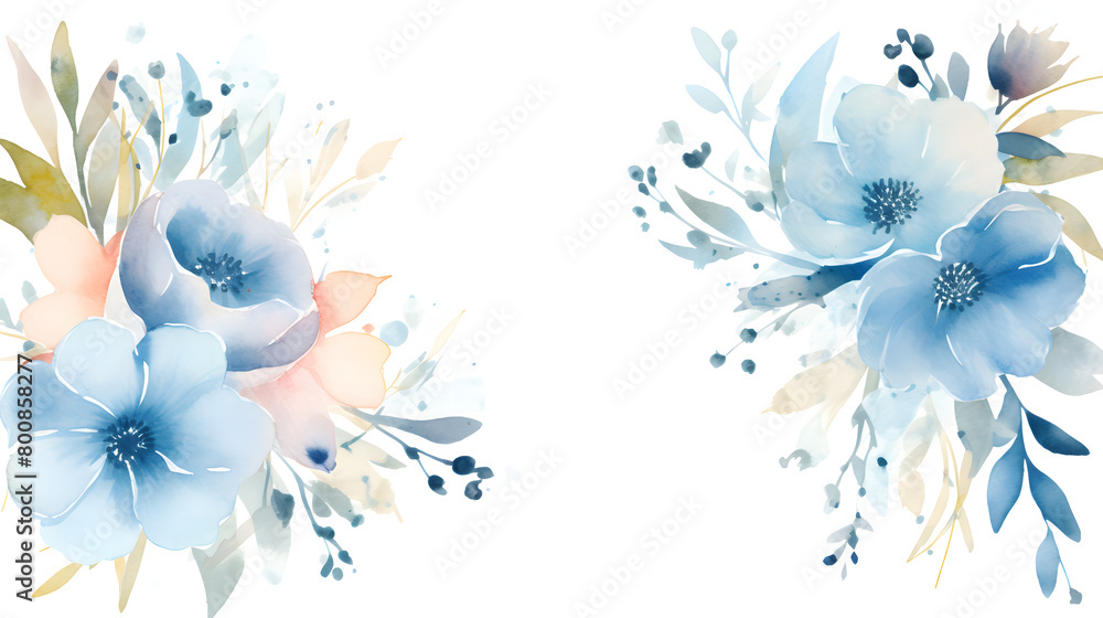 Digital vintage watercolor blue flowers abstract graphic poster web page PPT background