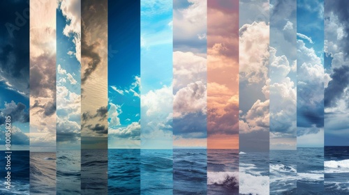 Photos of sky during different weather, collage. Banner design
