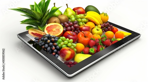 Tablet PC with fruits  healthy concept