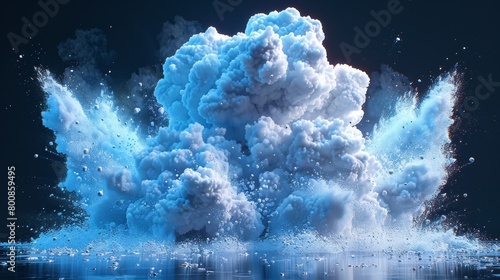   A vast expanse of blue-and-white clouds hovering above a water body against a backdrop of unadorned black photo
