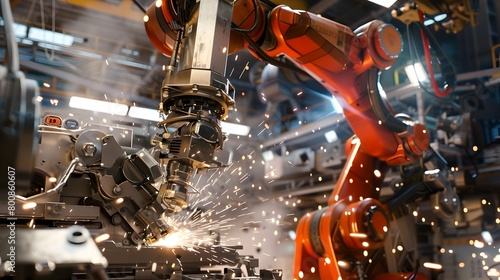 Industrious Automation A Welding Robot Masterfully Assembling Automotive Parts in a LightFilled Factory Generative ai photo