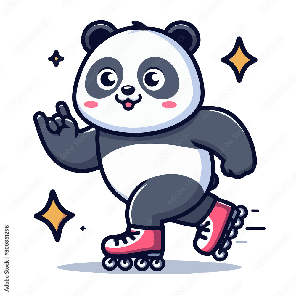 Naklejka premium cute panda with roller blade