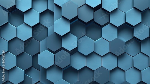 Dynamic tessellation of 3D hexagons in varying shades of blue photo