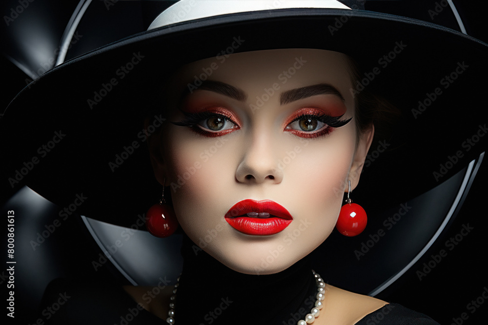 Beautiful woman wearing black hat. Beautiful woman wearing black hat.