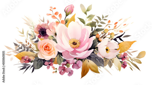 Digital vintage watercolor floral bouquet abstract graphic poster web page PPT background © yonshan