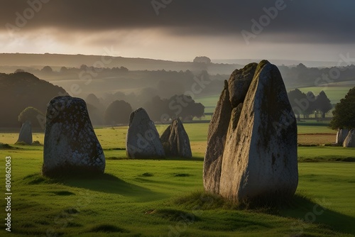Beautiful landscapes of stonehenge, sunrise in the mountains, similar to UK, stonehenge on England photo