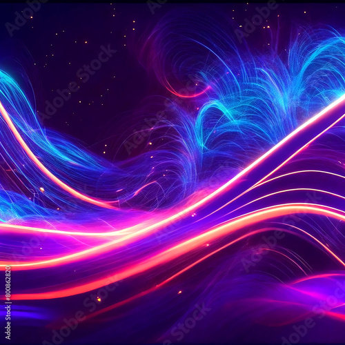 Mesmerizing Waves of Neon Light  An Abstract Artwork with a Glowing Space Background  Intricate Design   Stunning Generative with AI