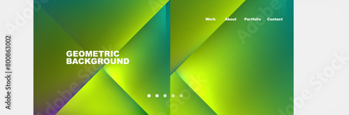 A green and purple geometric background featuring a gradient of water and terrestrial plants. The design includes grass tints and shades, font patterns, symmetry in circles and rectangles