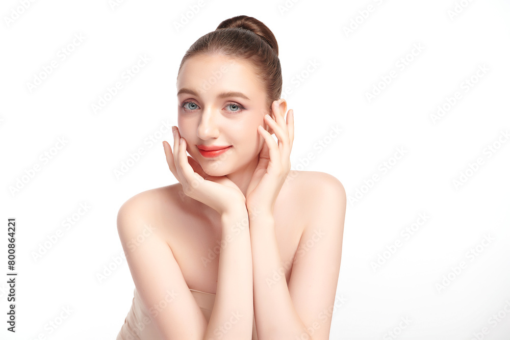 Beautiful young woman with clean fresh skin on white background, Face care, Facial treatment, Cosmetology, beauty and spa, women portrait. Beautiful young woman with clean fresh skin on white background, Face care, Facial treatment, Cosmetology, beauty and spa, women portrait.