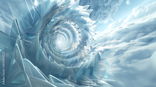 Upward spiraling glass shards in icy blues create a delicate 3D ballet of light. photo