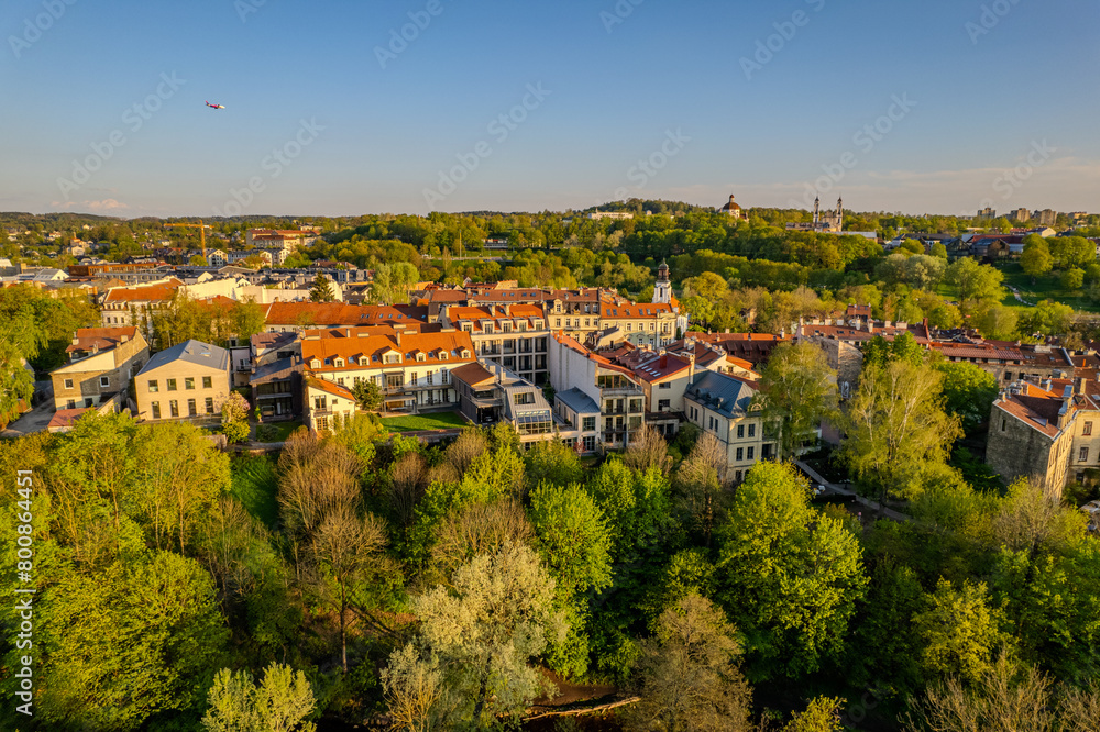 Aerial spring view of Uzupis district, Vilnius old town, Lithuania