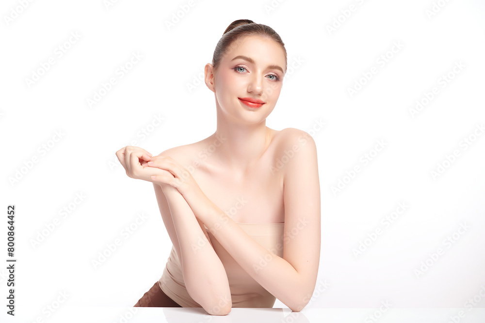 Beautiful young woman with clean fresh skin on white background, Face care, Facial treatment, Cosmetology, beauty and spa, women portrait. Beautiful young woman with clean fresh skin on white background, Face care, Facial treatment, Cosmetology, beauty and spa, women portrait.