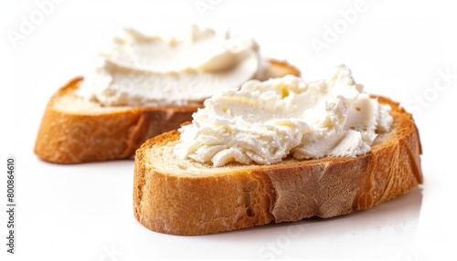 Cream cheese on toast white background
