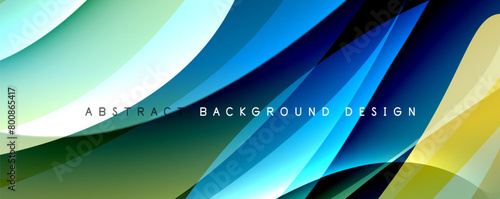 An electric blue waves design on an aqua background with tints and shades of yellow and green. Reminiscent of automotive lighting, the liquid flow evokes a sense of movement