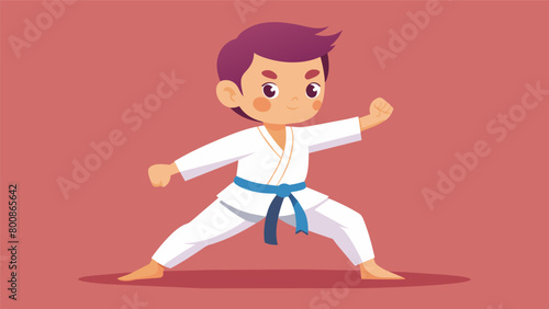 A young child confidently demonstrating a selfdefense technique highlighting the practical skills and empowerment gained from starting karate at