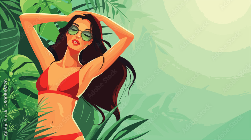 Sexy young woman in swimsuit on green background Vector